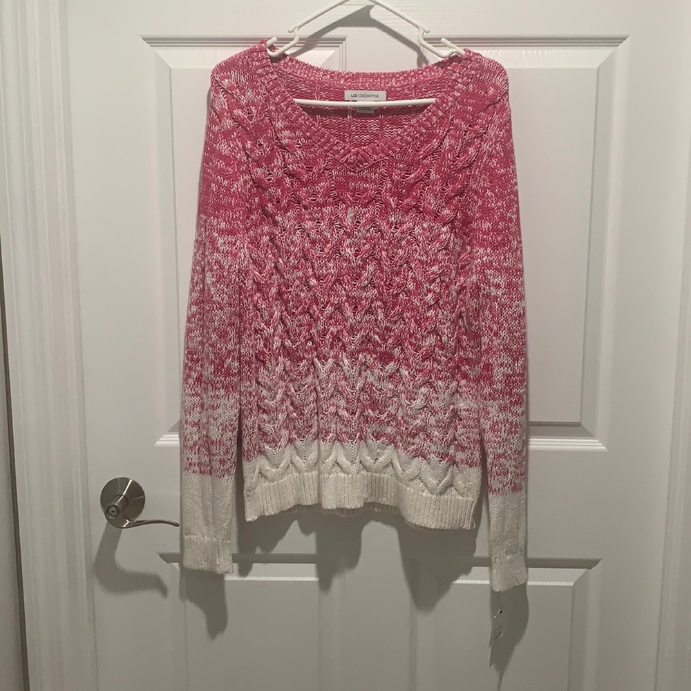 Liz Claiborne Pink and White V-Neck Sweater
